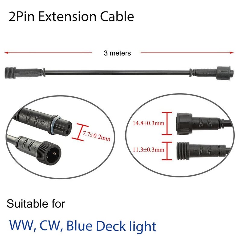 Sumaote 9.84ft 3m 2Pin Extension Cable Wire with Male and Female Connectors at Both Ends,IP67 Waterproof Extension Cords for Single Color LED Deck Light Warm White, Cold White (2Pin, 9.84ft, 5 Pack) - Image 2